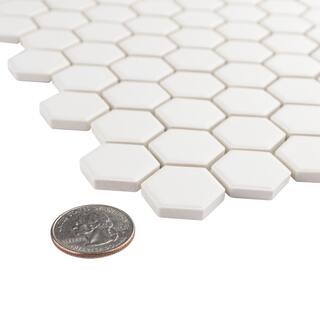 Merola Tile Gotham 1 in. Hex White 10-14 in. x 11-34 in. Unglazed Porcelain Mosaic (8.56 sq. ft. Case) FXLGHWT