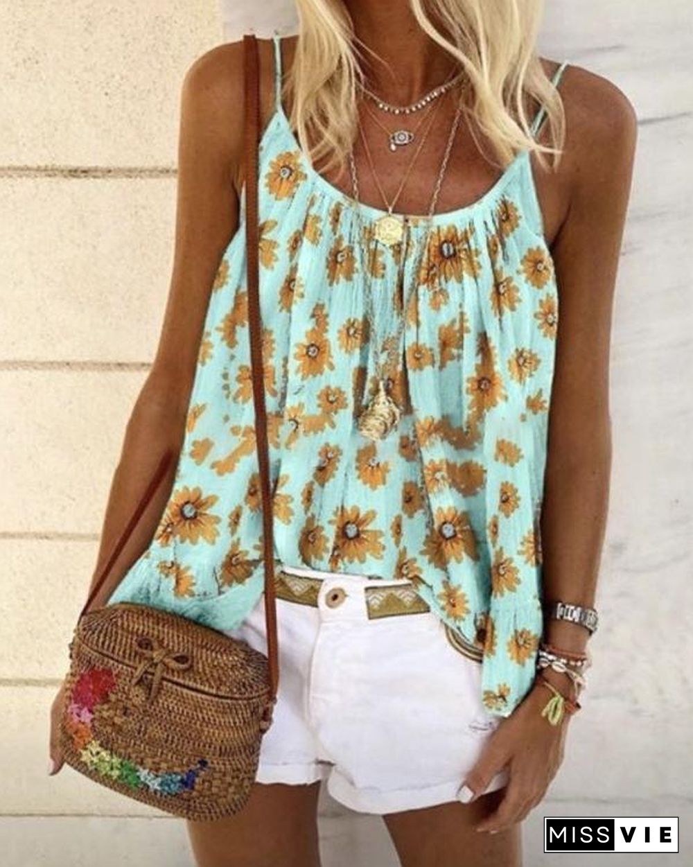 Floral Casual Camisole Neckline Sleeveless Blouses