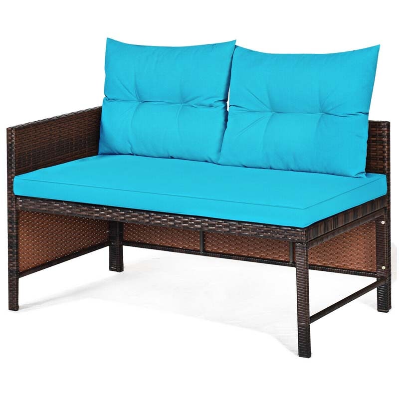 3 Pcs Rattan Patio Furniture Set Outdoor Conversation Sofa Set with Loveseat Chair & Coffee Table