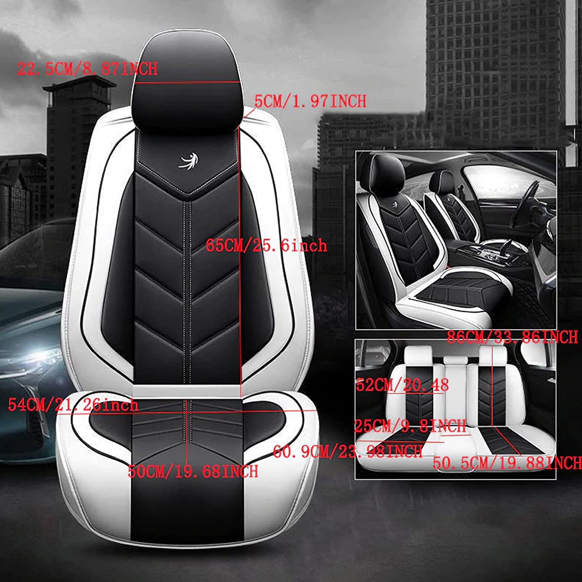 NINTE Universal Car 5-Seat Covers Protector Front Rear Black and Red PU Leather Auto Seat Covers 3Pcs