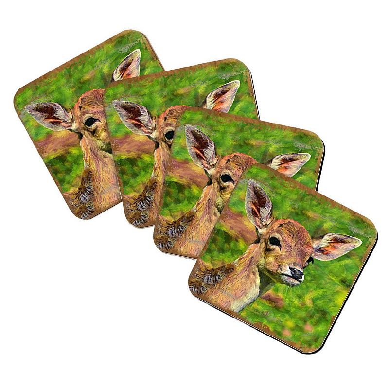 Deer Face Wooden Cork Coasters Gift Set of 4 by Nature Wonders