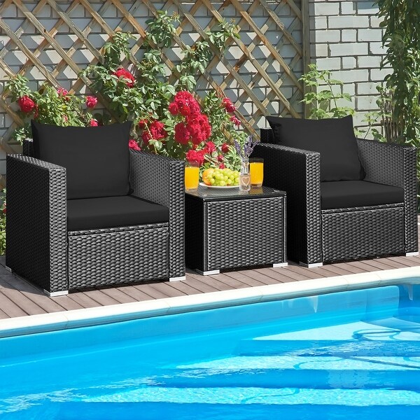 3-Pieces Metal Frame Patio Conversation Rattan Furniture Set - Overstock - 37532327