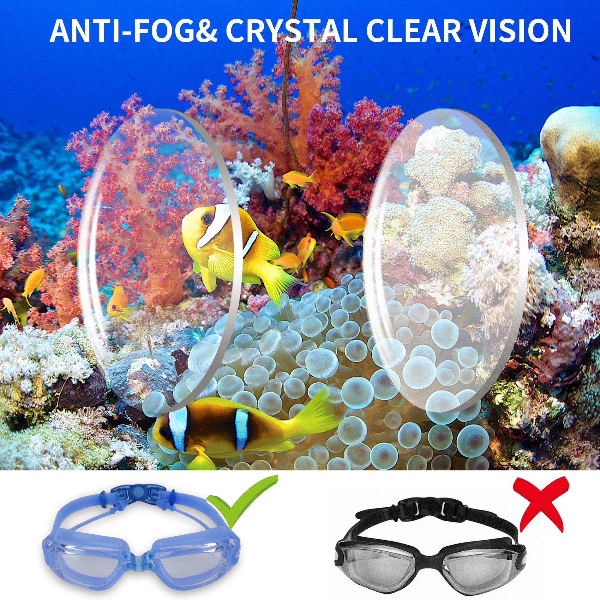 Anti-Fog Swim Goggles for Adult Youth Anti-UV Waterproof Triathlon Pool Goggles