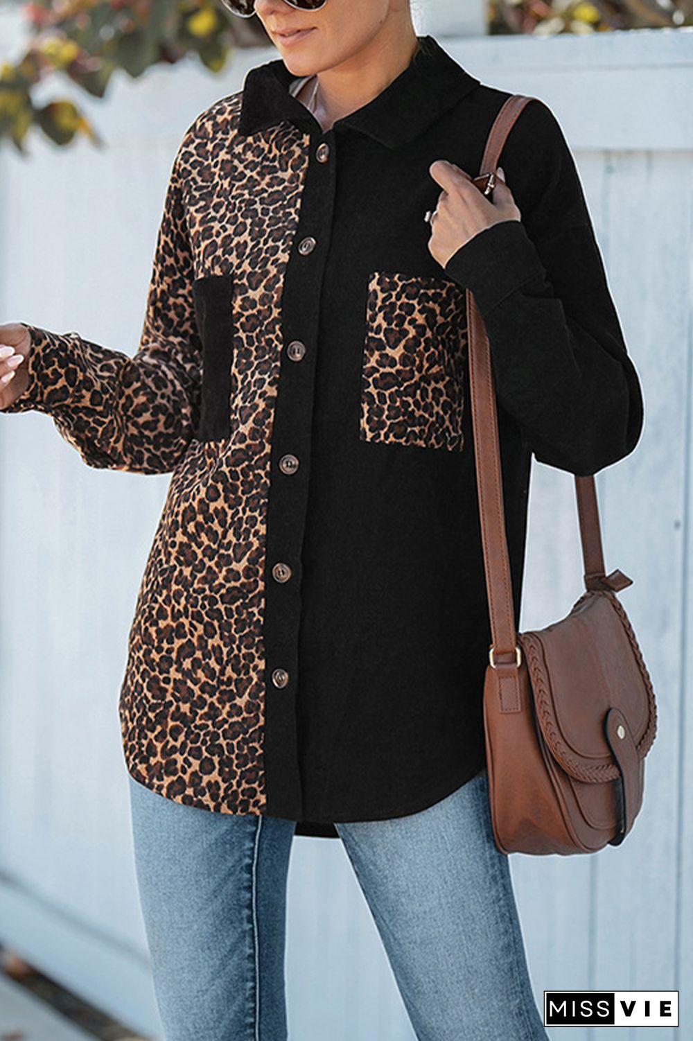 Patchwork Leopard Print Button Thicken Jacket Wholesale