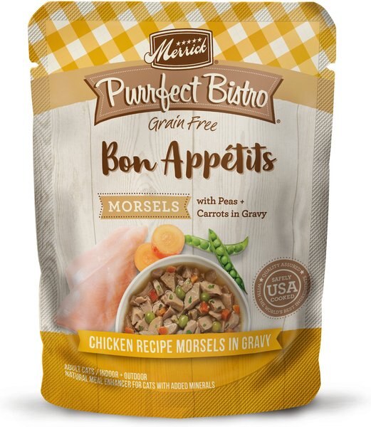 Merrick Purrfect Bistro Bon Appetits Grain-Free Chicken Recipe Morsels in Gravy Adult Cat Food Pouches