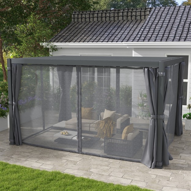 Outsunny 13 x27 X 10 x27 Outdoor Retractable Pergola With Sun Shade Aluminum Louvered Top Pergola With Canopy Curtains And Netting