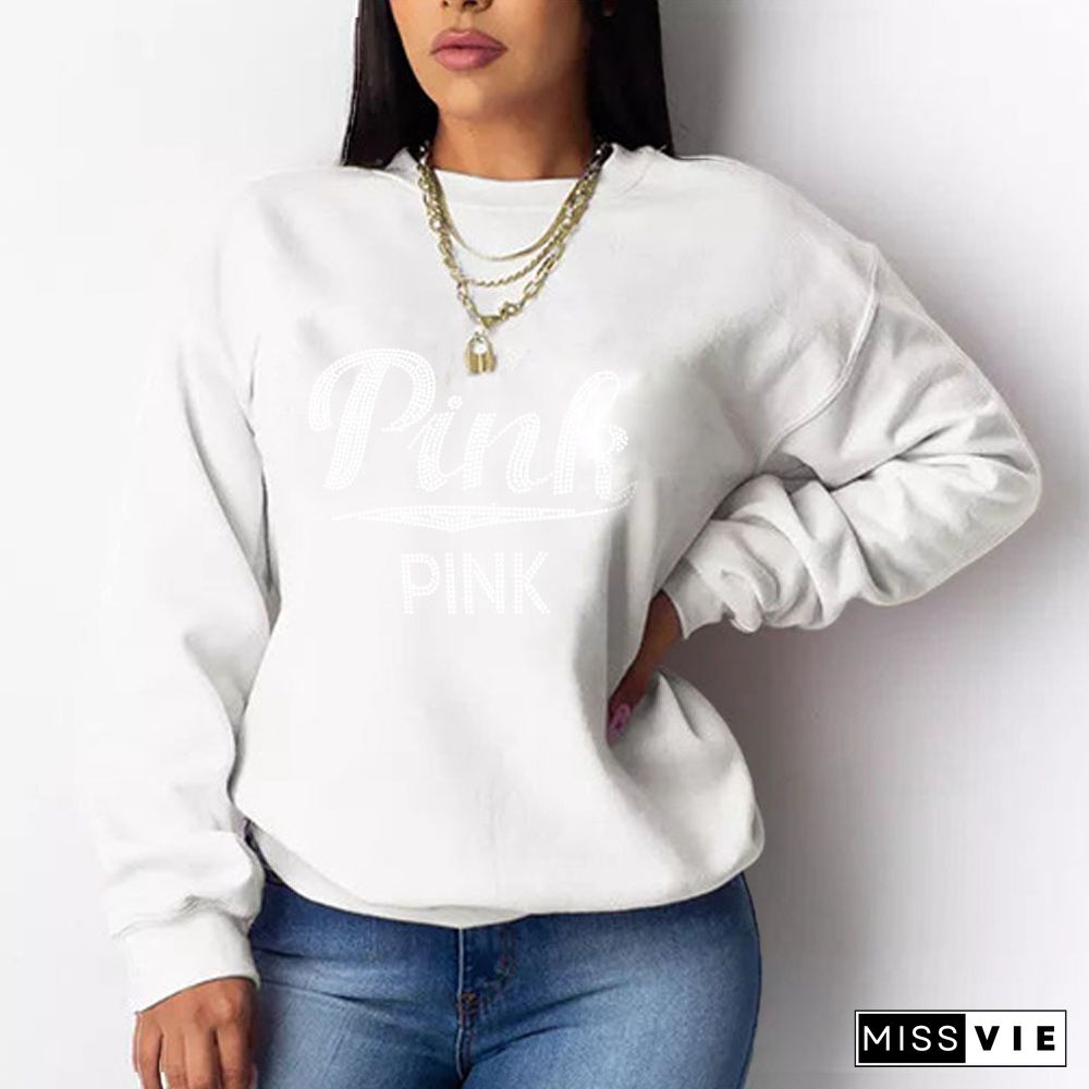 Winter PINK Letter Long Sleeve Pullover Sweatshirts