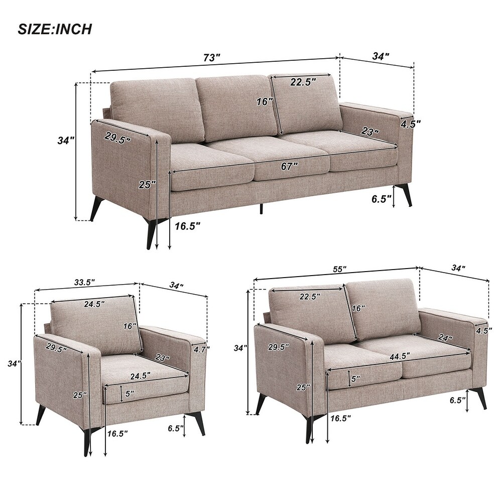 3 Piece Sofa Sets Including 3 Seat Sofa  Loveseat and Single Chair