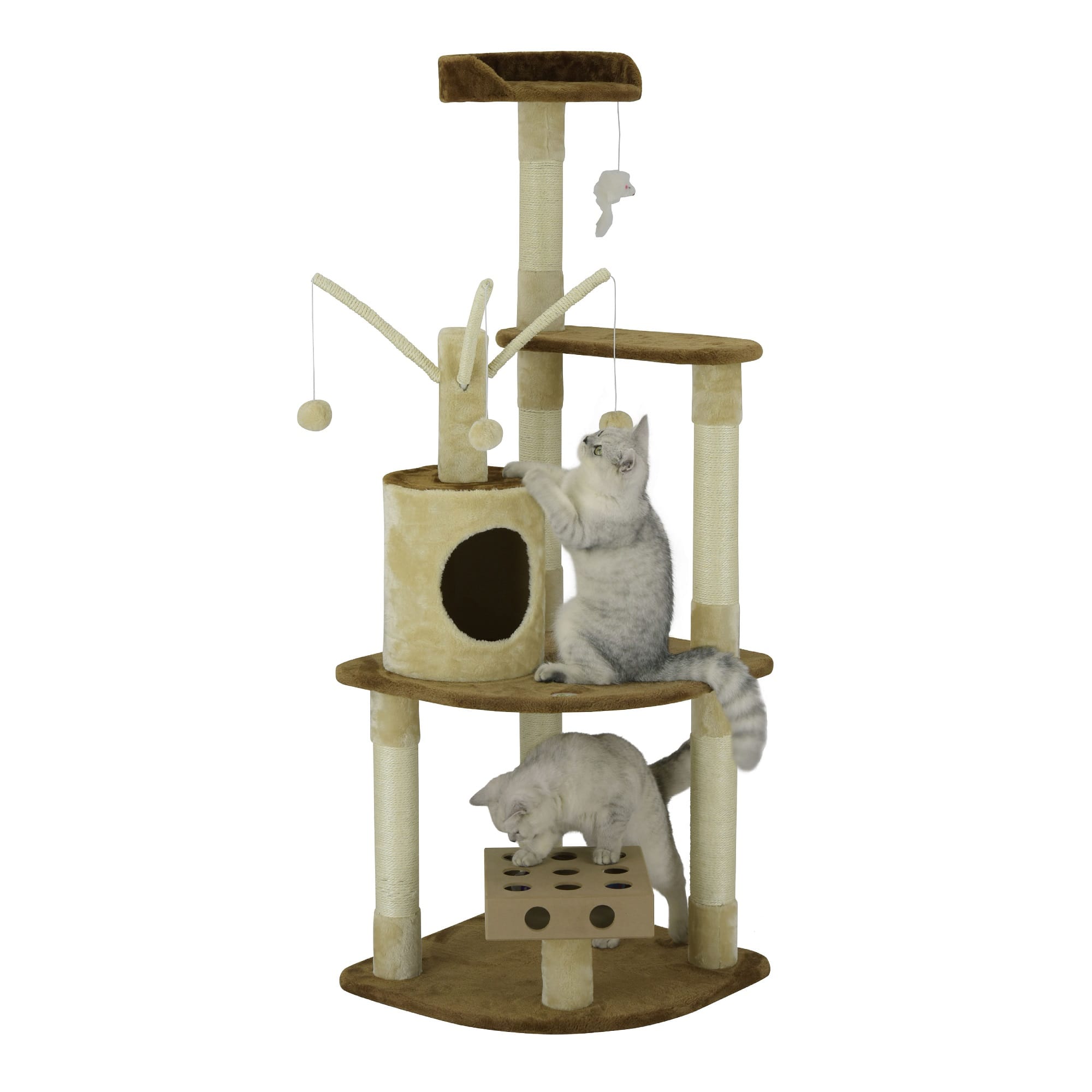 Go Pet Club IQ Busy Box Cat Tree Condo with Dangling Toys SF053， 60 H