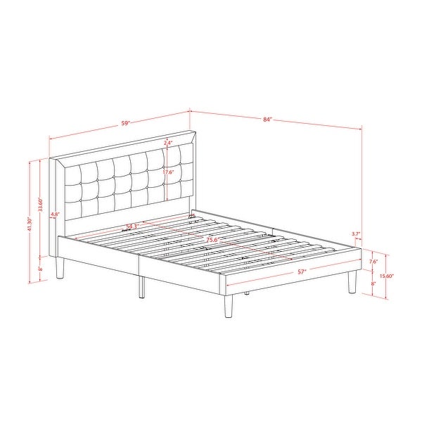 Platform Bedroom Set with Full Bed Frame and a Wooden Night Stand - Denim Blue Linen Fabric - - 33887396