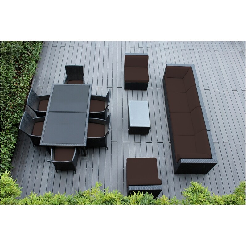 Ohana Outdoor Patio 14 Piece Black Wicker Sofa and Dining Set