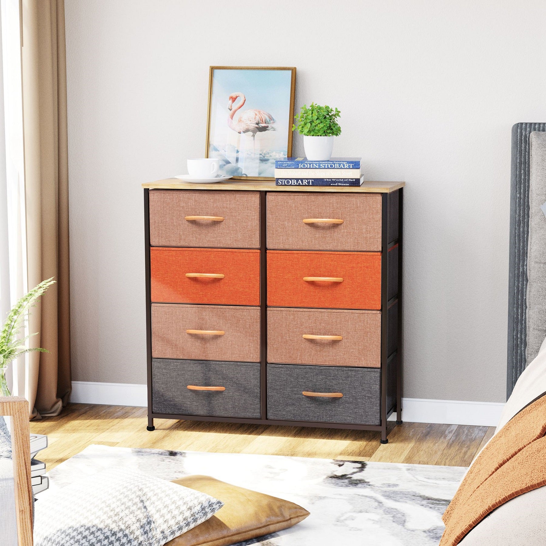 JoinHom Modern 8 Drawers Vertical Dresser Chest Storage Tower Orange