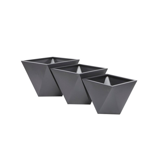 Wide 3pc Modern Square Metal Planter Pots Gray