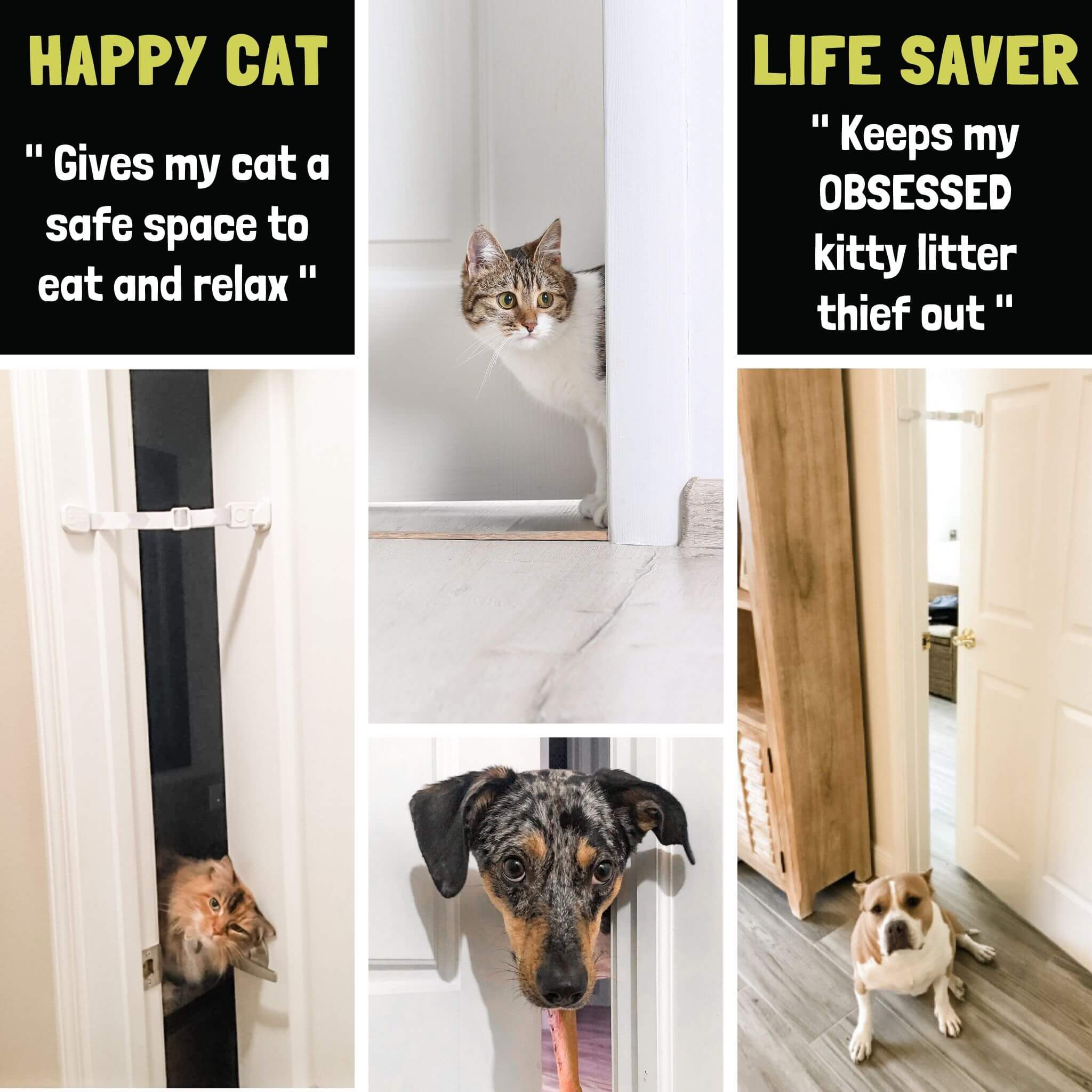 Door Buddy Adjustable Door Latch - 2 Pk. Keep Dog Out of Litter Box and Cat Food the Easy and Convenient Way.