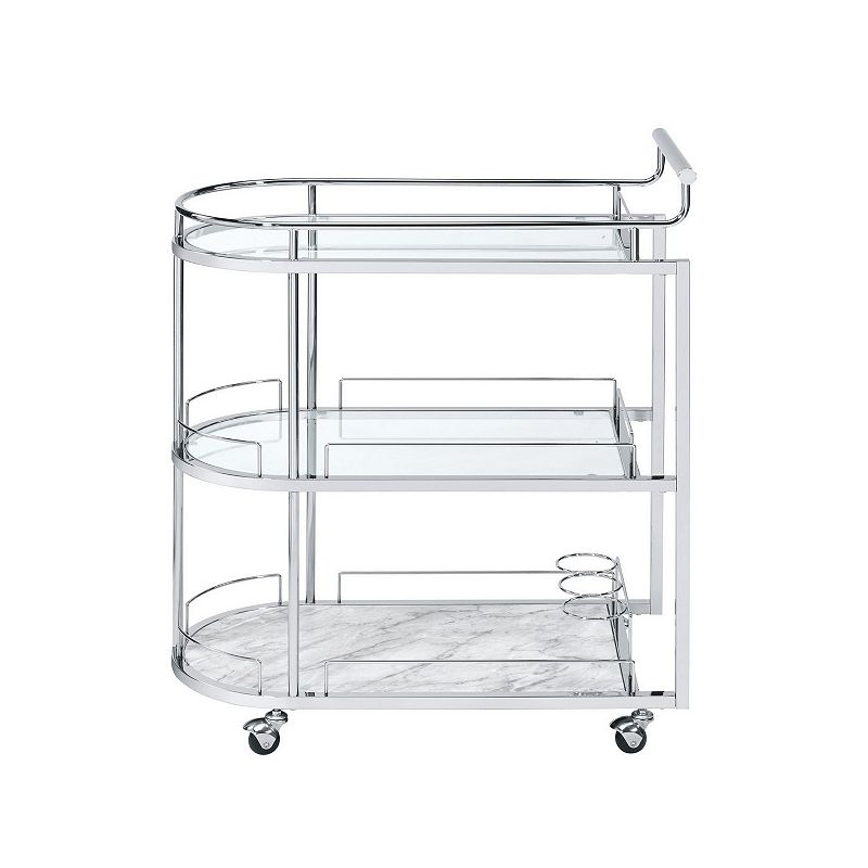 Serving Cart with Oval Shape and Metal Bar Handle， Silver