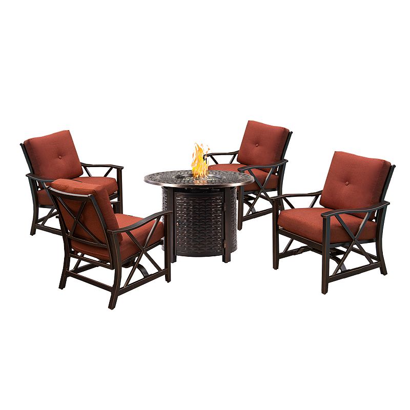 Oakland Living Round Copper Finish Fire Pit and Deep Seating Rocking Patio Chairs 5-piece Set