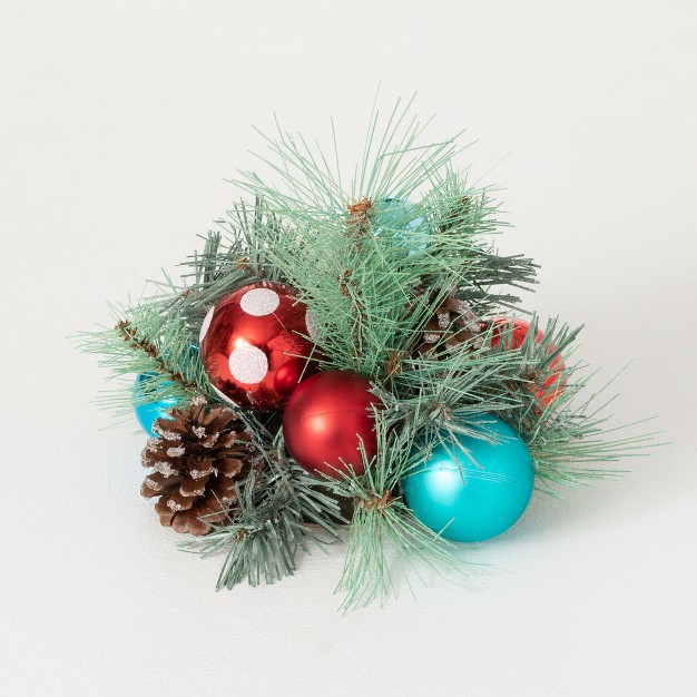 Artificial Red Teal Ornament Pine Orb Multicolor 7