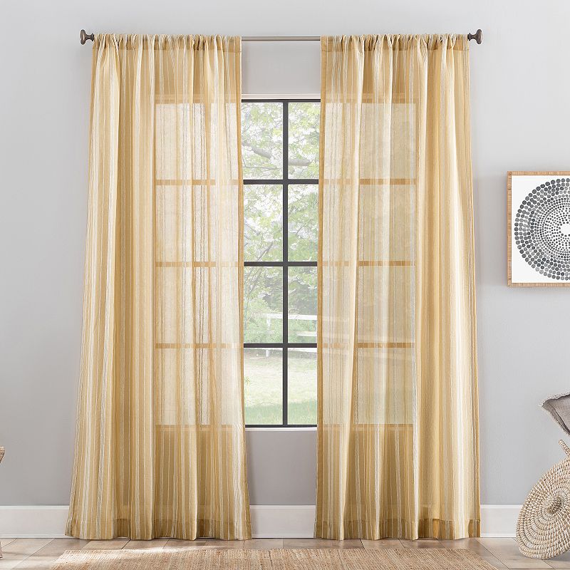 Archaeo Embroidered Stripe Linen Blend Semi-Sheer Rod Pocket Window Curtain