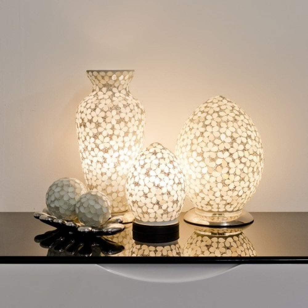 Britalia 880407 Opaque White Flower Mosaic Glass Vintage Egg Table Lamp 20cm