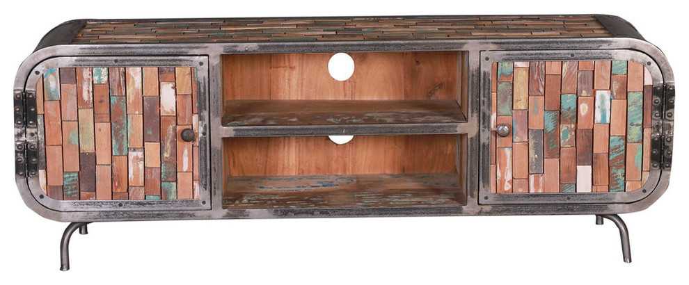 Canjilon Reclaimed Wood Furniture Industrial TV Media Console   Industrial   Entertainment Centers And Tv Stands   by Sierra Living Concepts Inc  Houzz