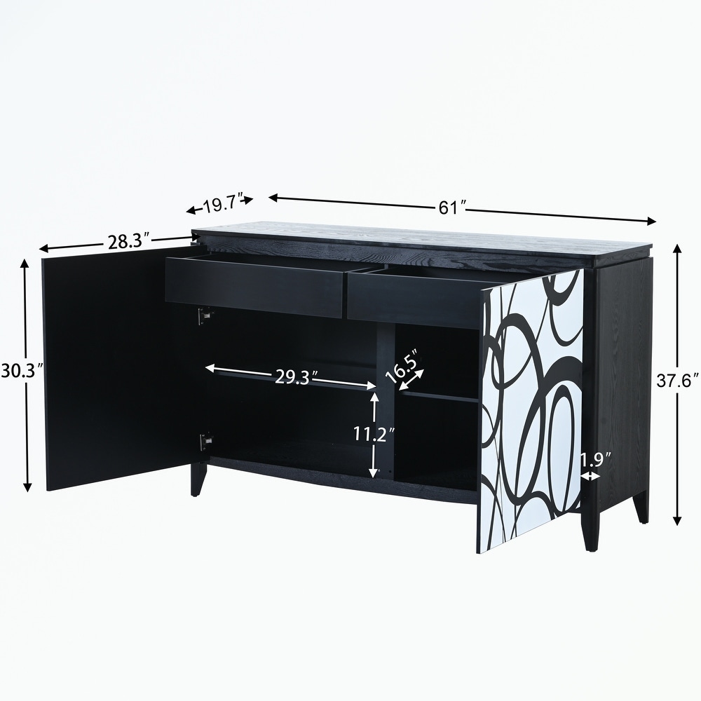 Sideboard Buffet with 2 Decorative Doors  2 Drawers and 4 shelves