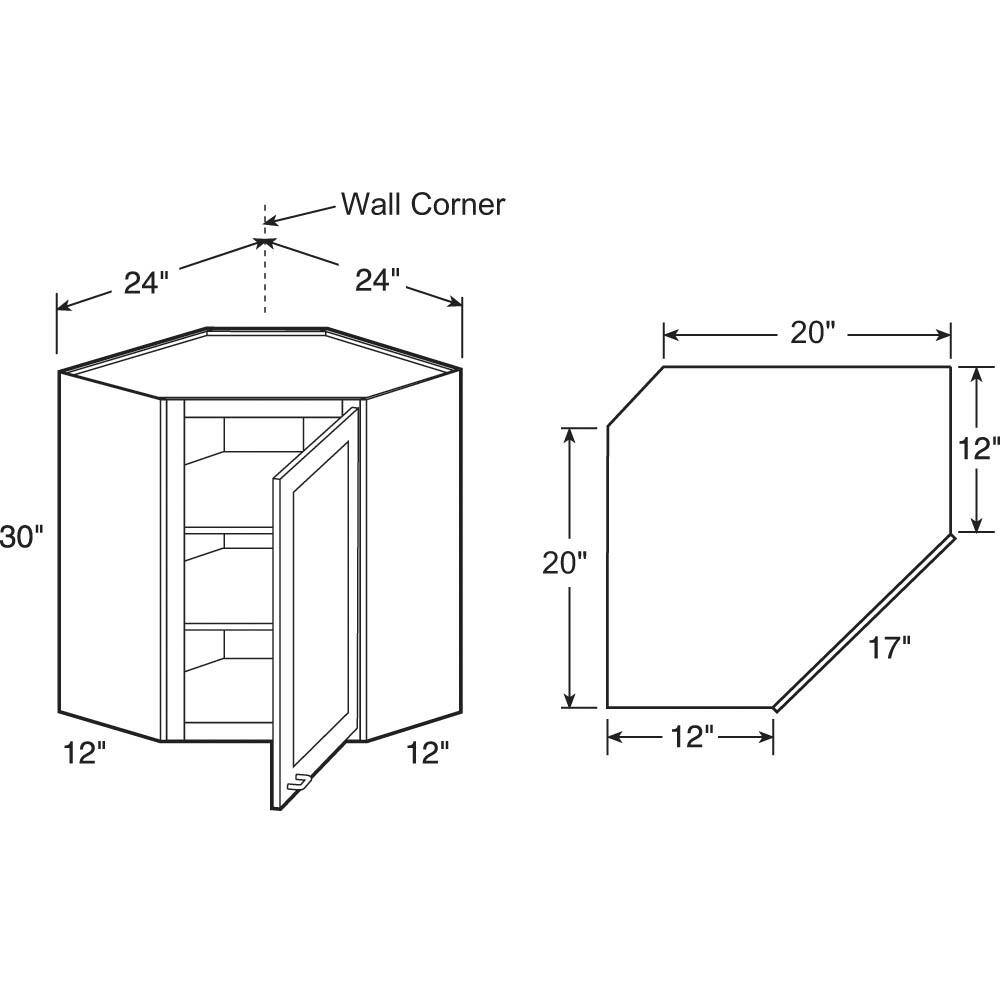 Home Decorators Collection Newport Assembled 24x30x12 in Plywood Shaker Wall Angle Corner Kitchen Cabinet Soft Close Right in Painted Pacific White WA2430R-NPW