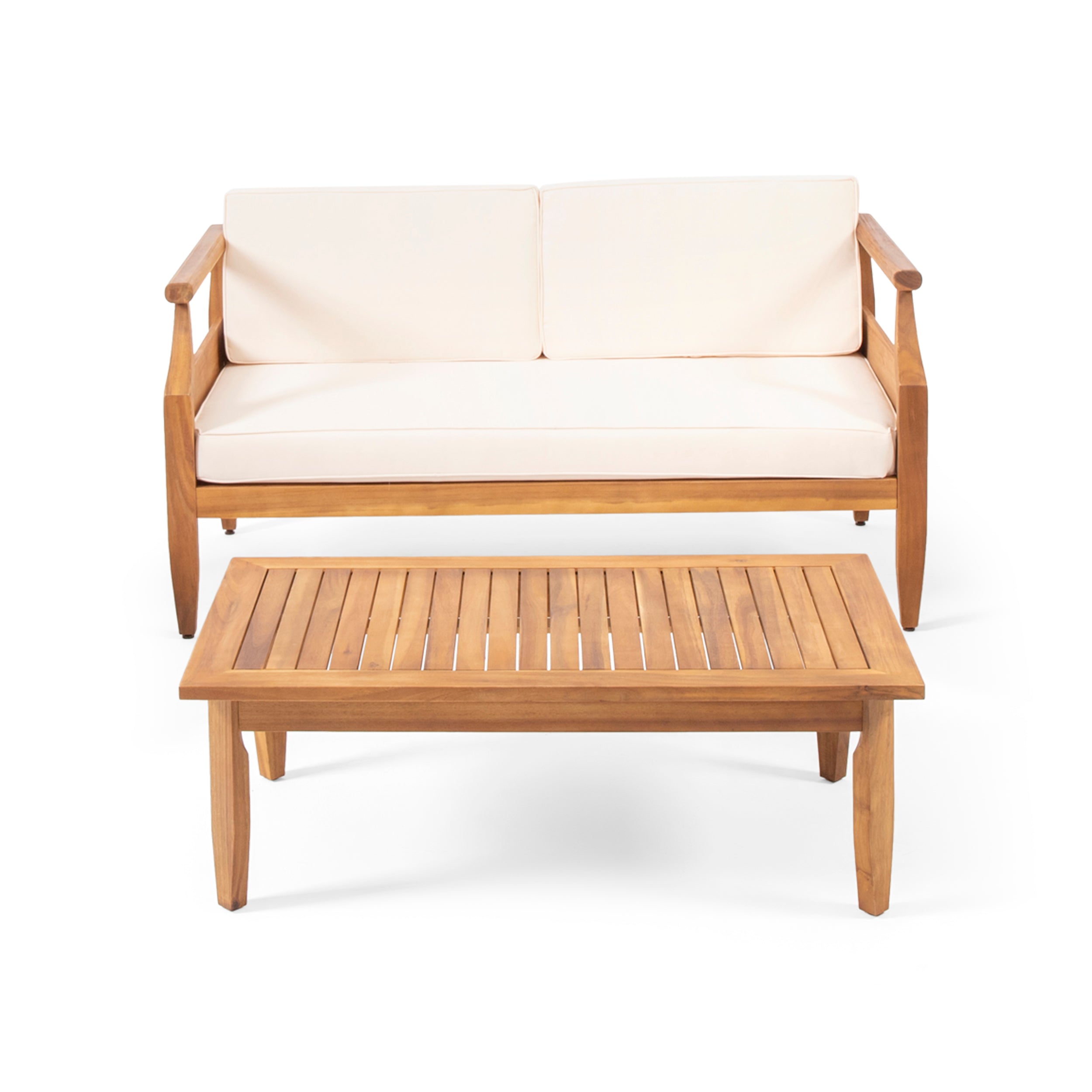 Bianca Outdoor Mid-Century Modern Acacia Wood Loveseat Set