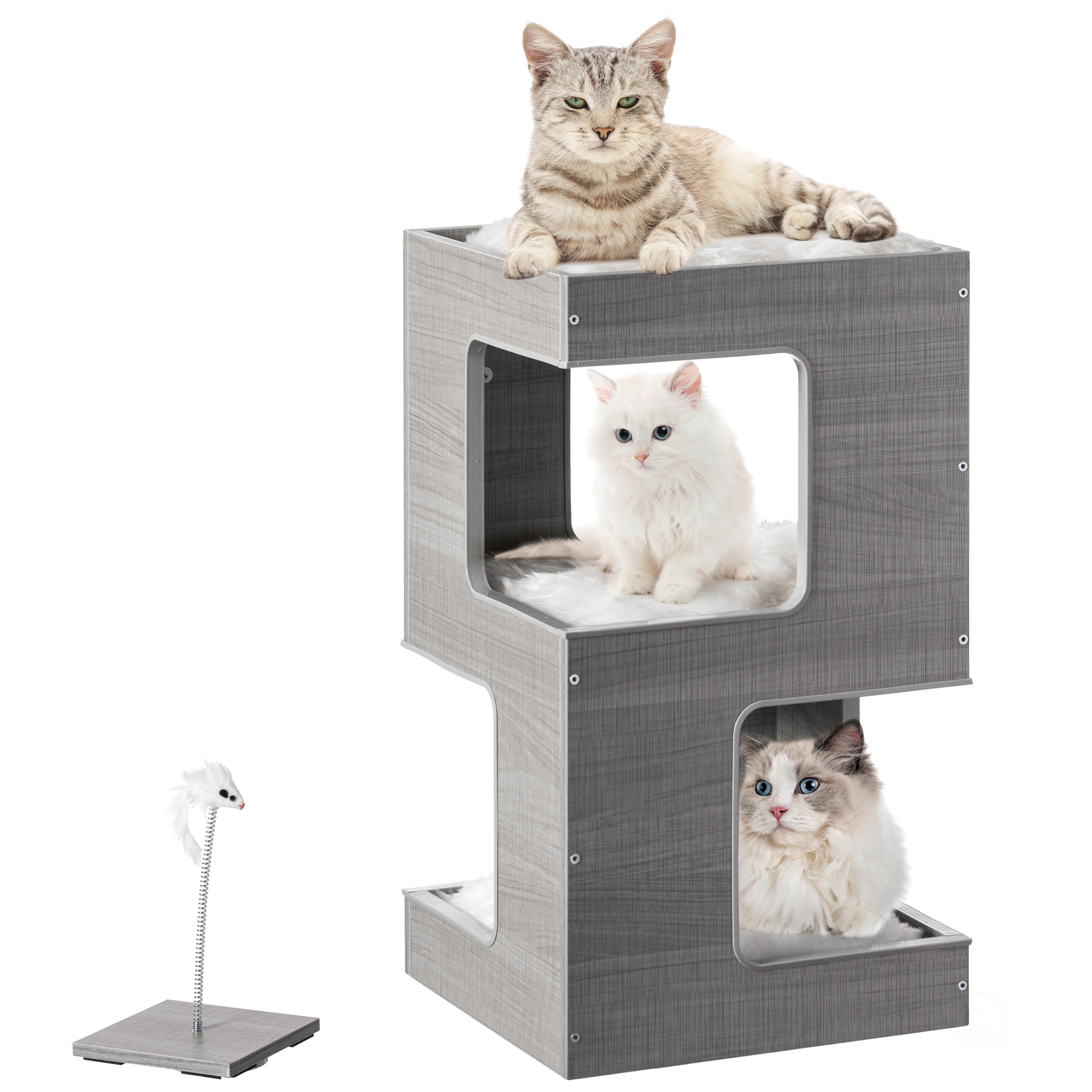 Multi Level Modern Cat Tall Climbing Tree House for Indoor Cats  Spacious Wood Tower Luxury Furniture Stand with