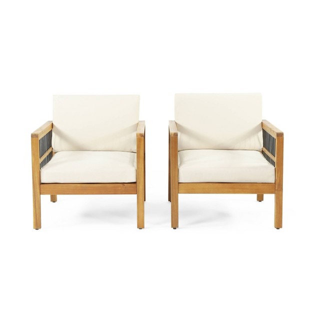 2pk Elias Outdoor Acacia Wood Club Chairs With Cushions Teak beige Christopher Knight Home