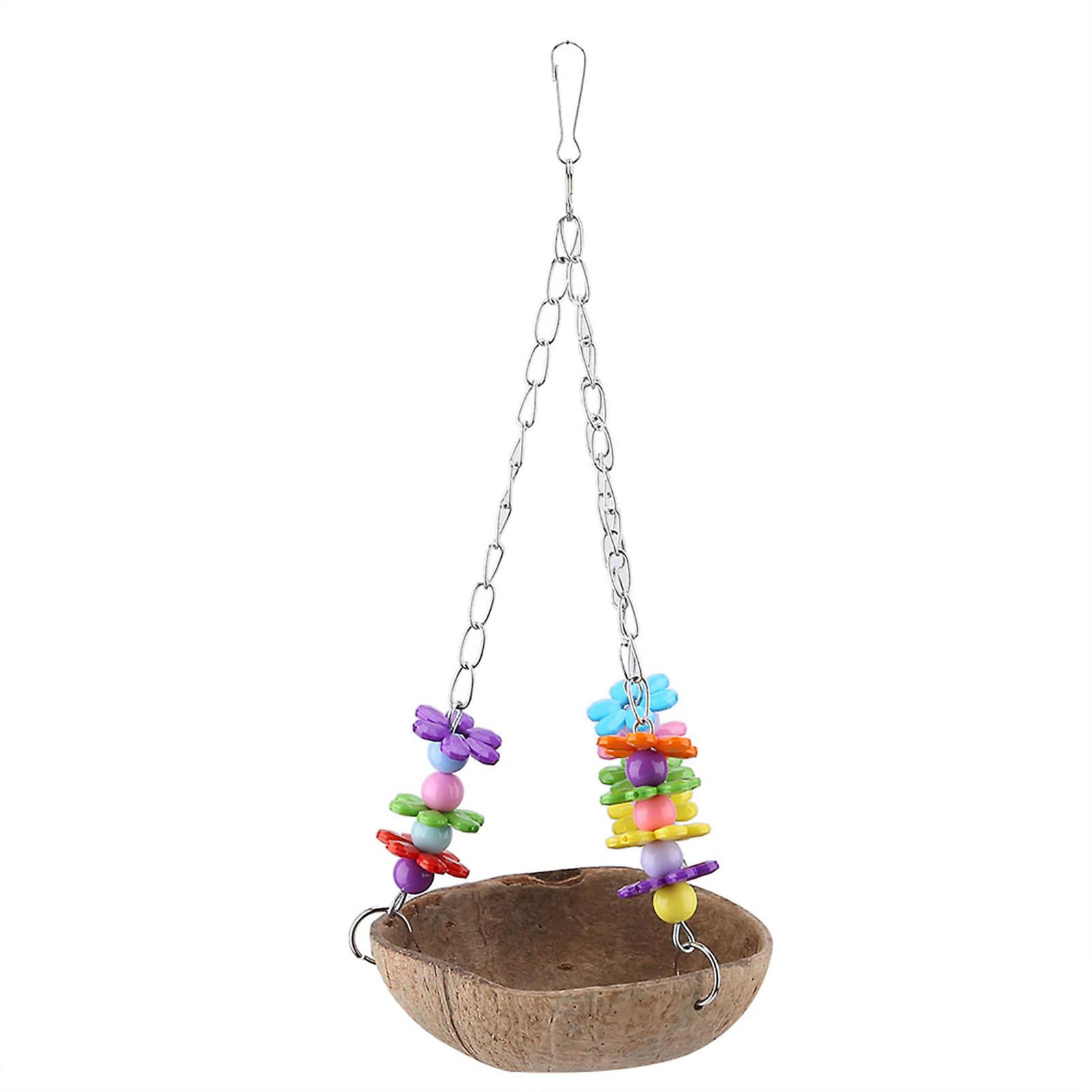 Bird Parrot Coconut Shell Swing Toy Wire Cage Hanging Chew Toy