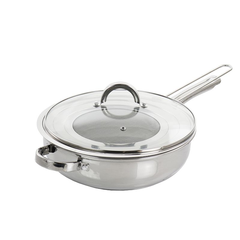 Oster Cocina Sangerfield 3 Piece 4 Quart Stainless Steel Saute Pan with Lid and Splatter Guard