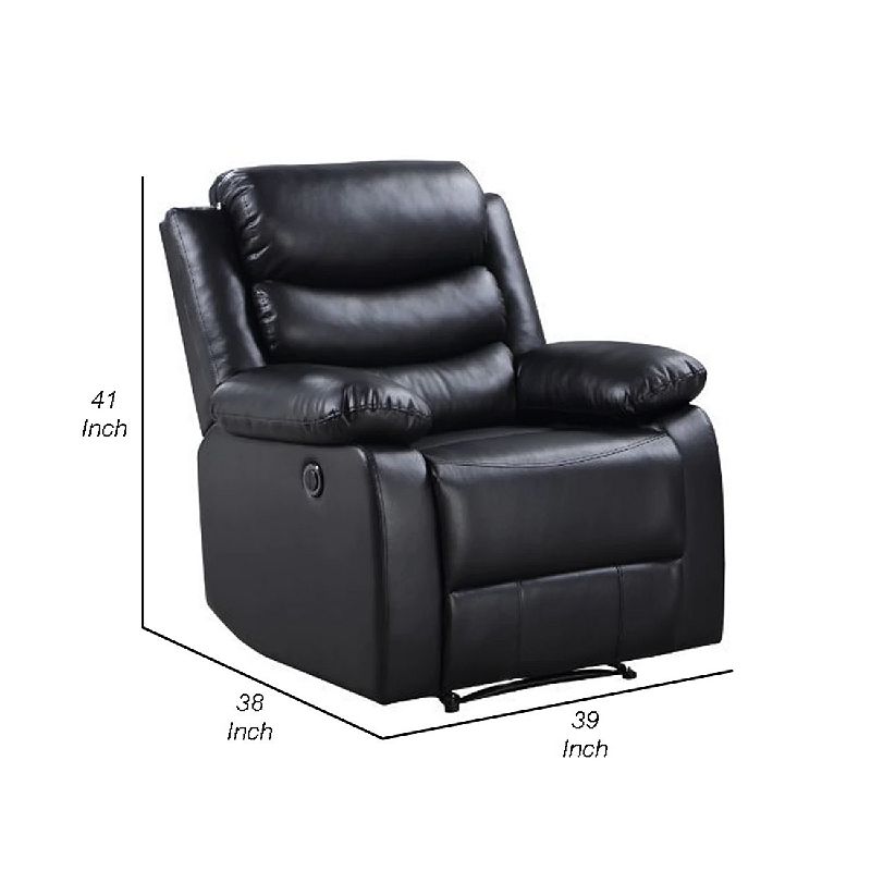 Power Recliner with Pocket Coil Seating and Pillow Top Arms， Black