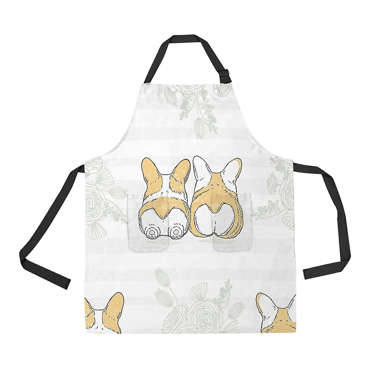 Two Cute N Dogs Breed Welsh Corgi Romantic Floral Apron Home Kitchen Apron With Pockets