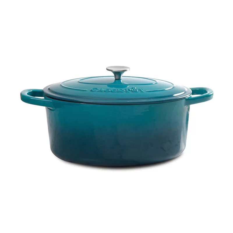 Crock-Pot 109475.02 Artisan Oval Enameled Cast Iron Dutch Oven， 7-Quart， Teal Ombre