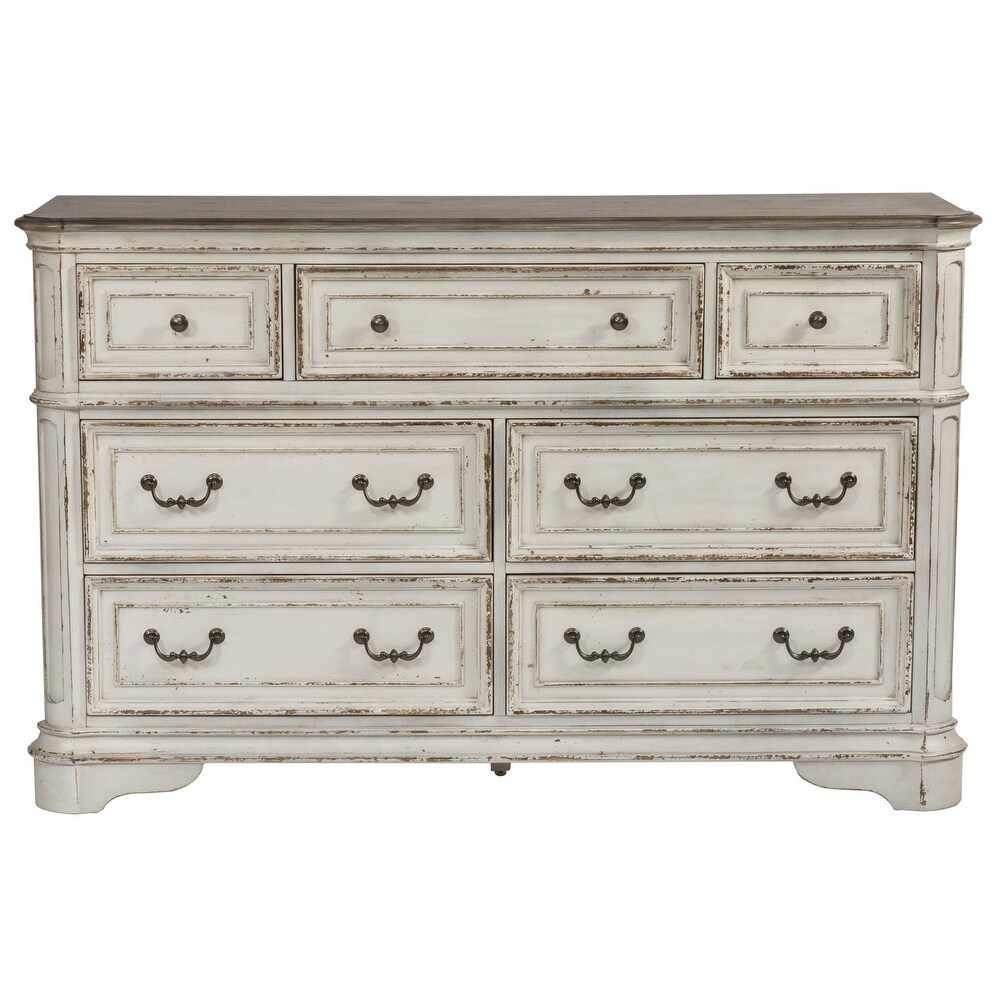 Magnolia Manor Antique White Weathered Bark 7 Drawer Dresser