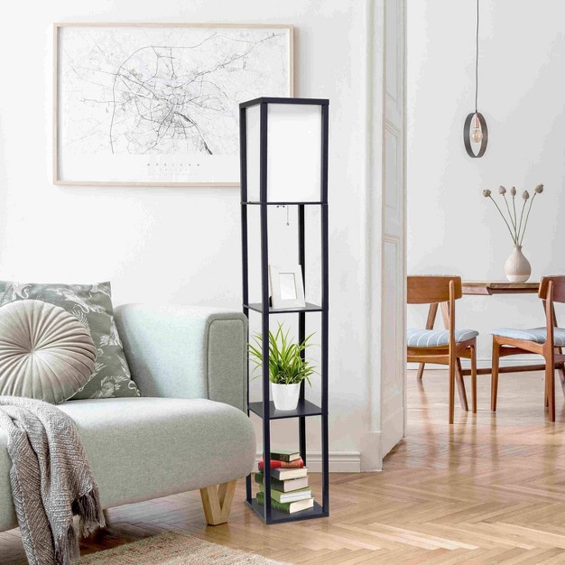 Column Shelf Floor Lamp With Linen Shade Lalia Home