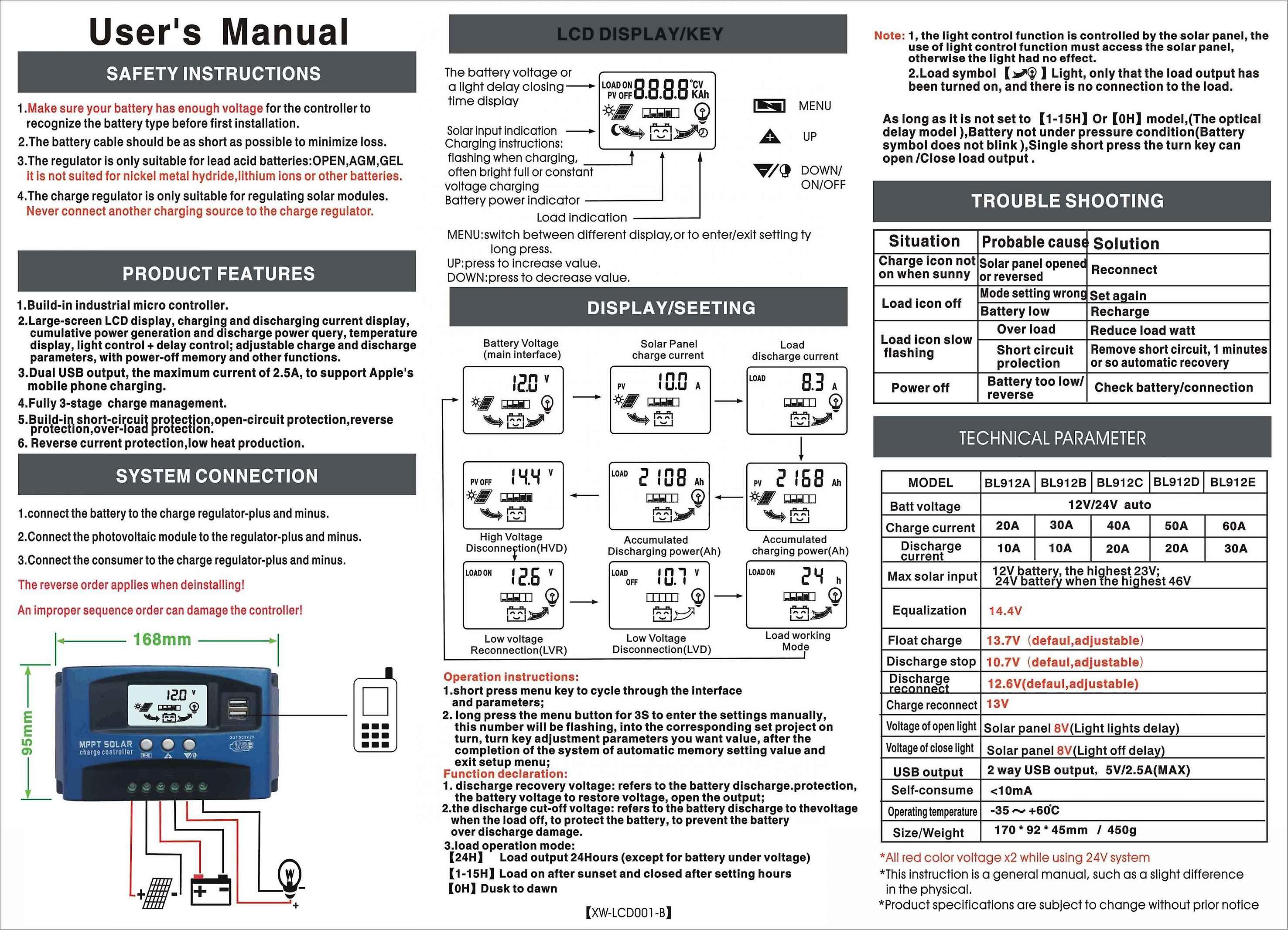 50a 50a Mppt Solar Charge Controller Dual Usb Lcd Display Auto Solar Cell Panel Charger Regulator