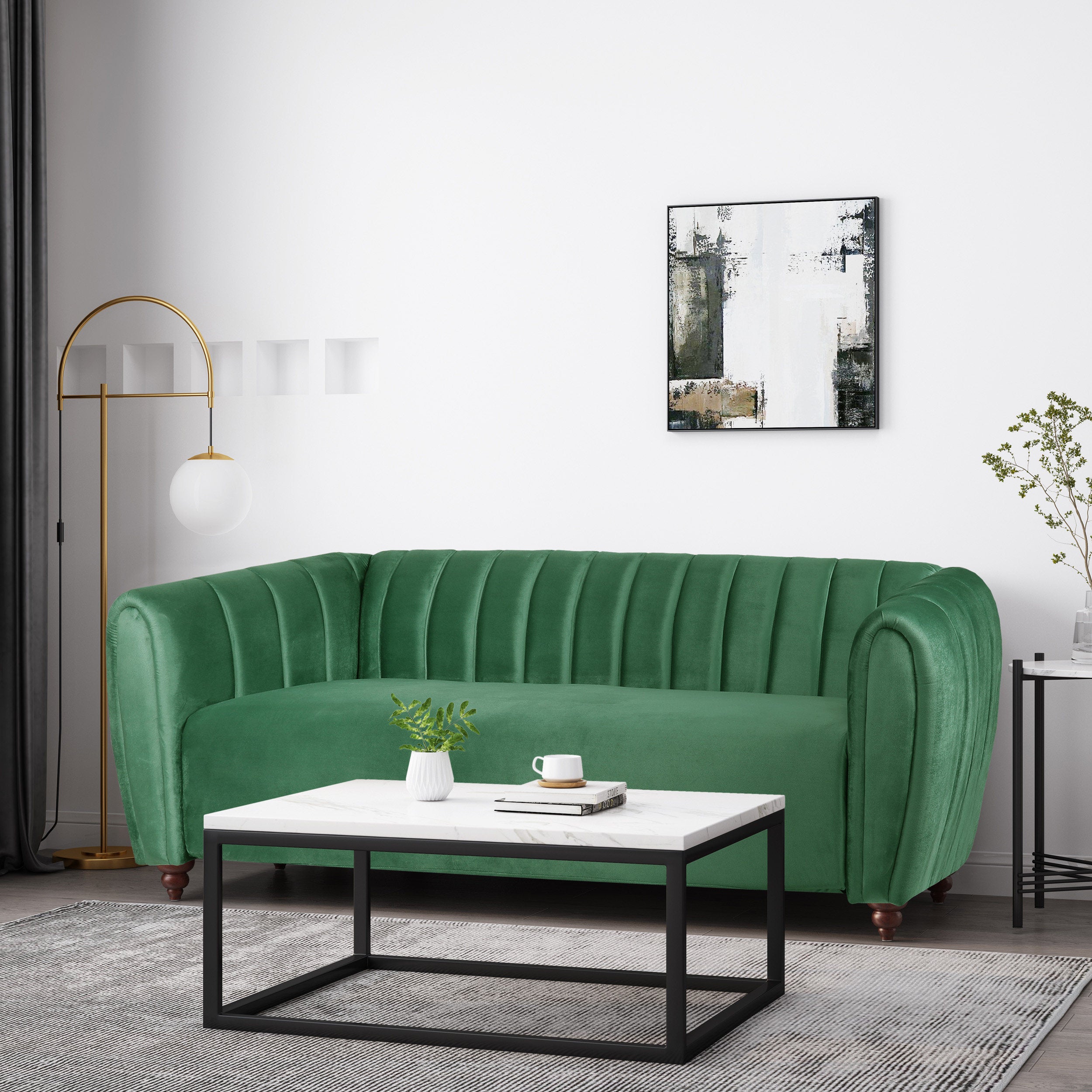 Worden Modern Glam Velvet Channel Stitch 3 Seater Sofa