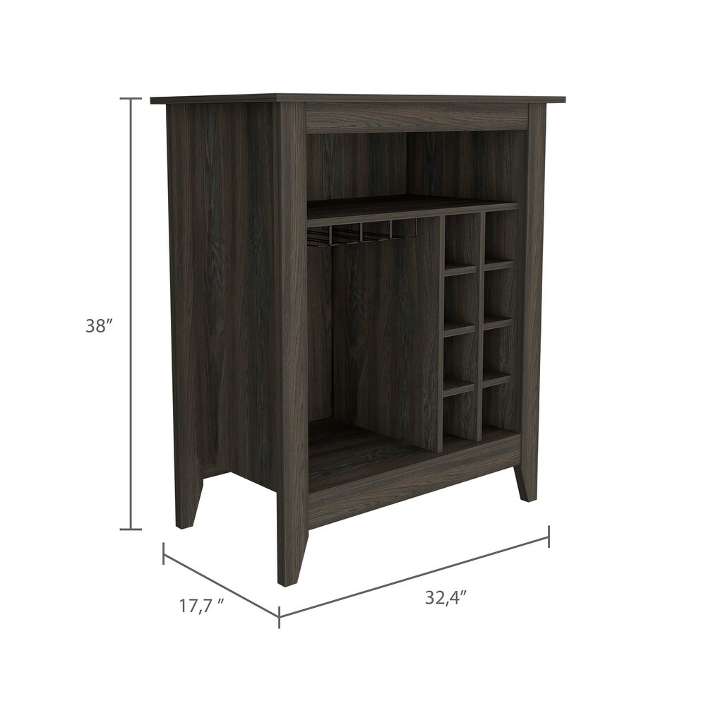 Bar Cabinet Castle  One Open Shelf  Six Wine Cubbies  Black Wengue Finish