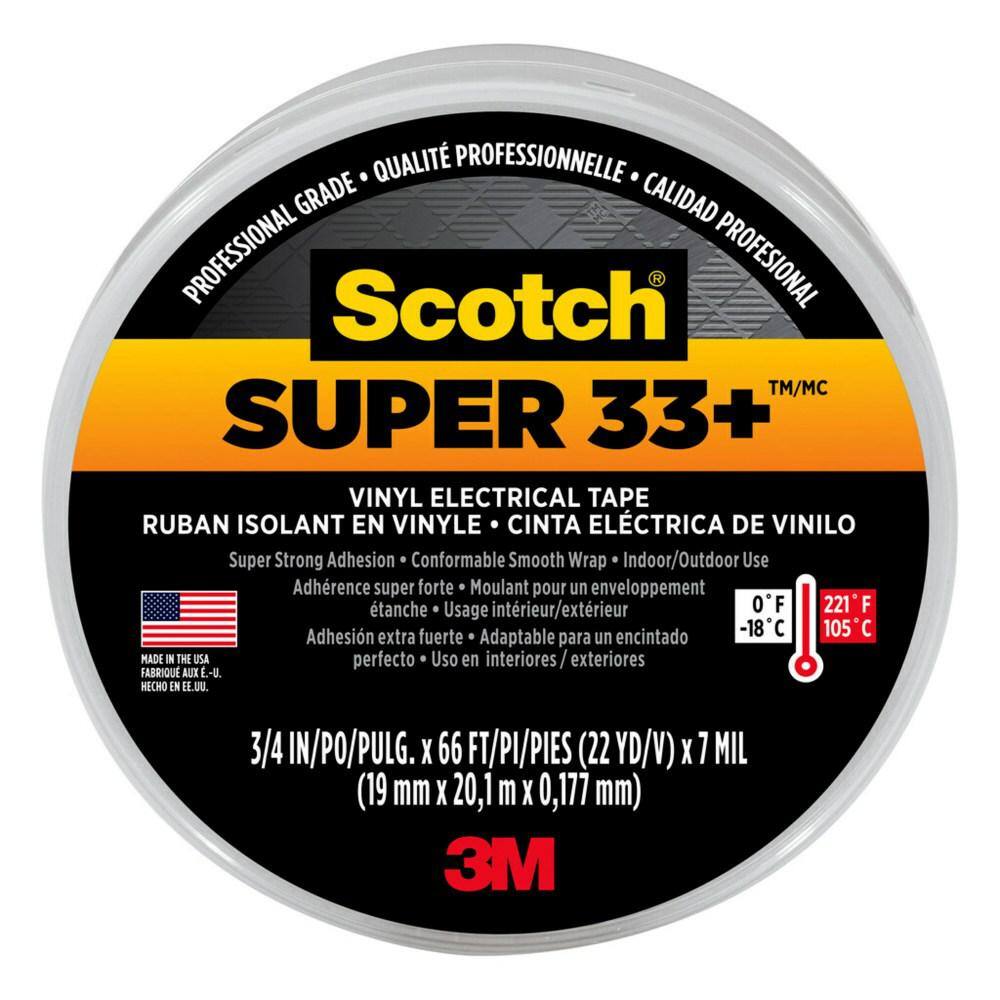 Scotch Super 33+ 34 in. x 66 ft. x 0.007 in. Vinyl Electrical Tape Black 6132-BA-10