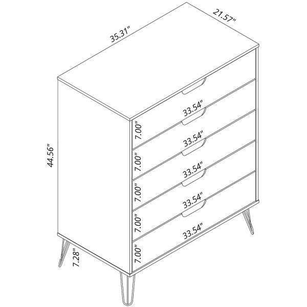 Rockefeller Tall 5- Dresser and 2-Drawer Nightstand in Nature and Rose Pink