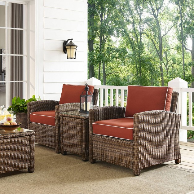 Bradenton 3pc Outdoor Wicker Seating Set With Two Chairs amp Side Table Sangria Crosley