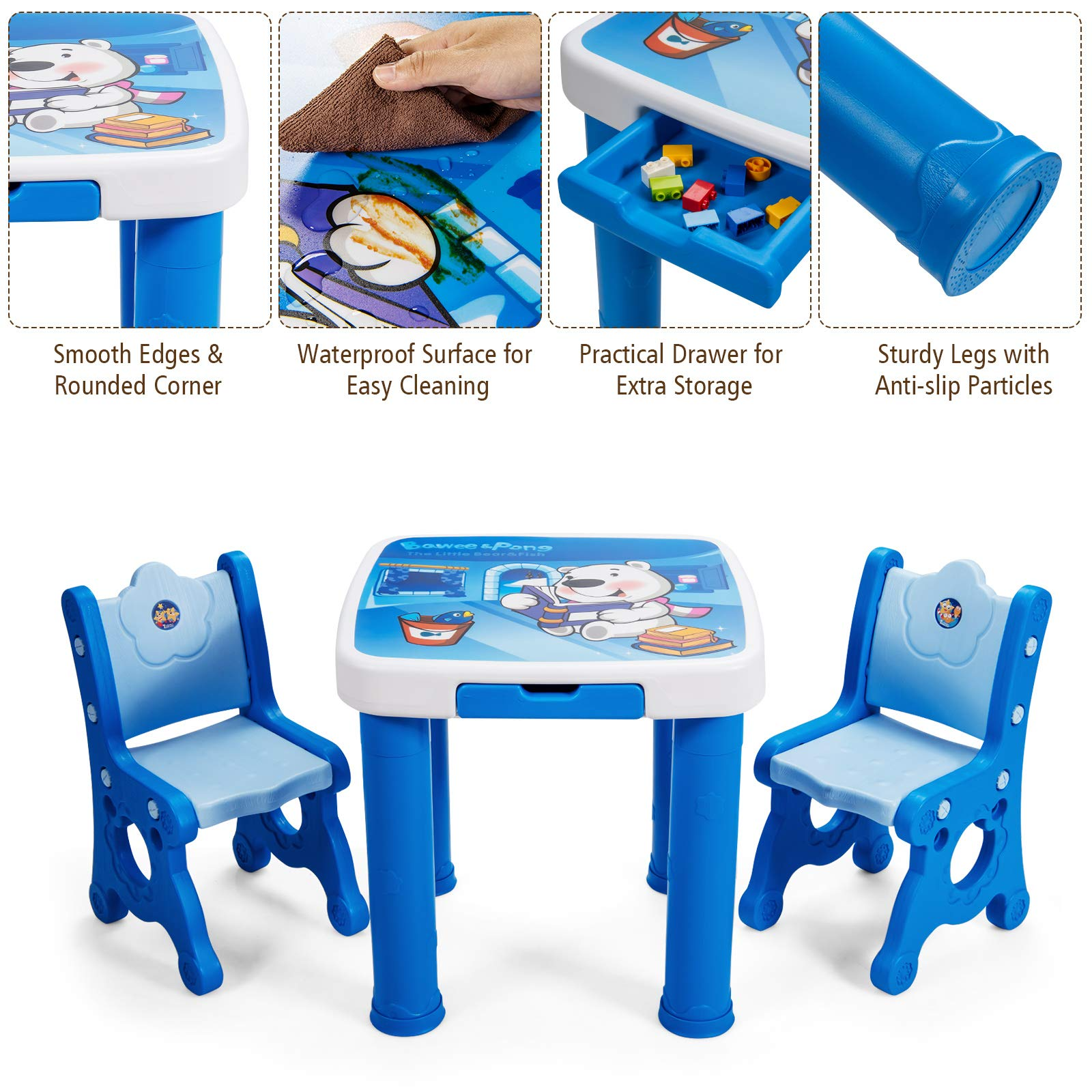 Costzon Kids Table and Chair Set, 3-Piece Toddler Activity Table and Chairs with Storage Drawer