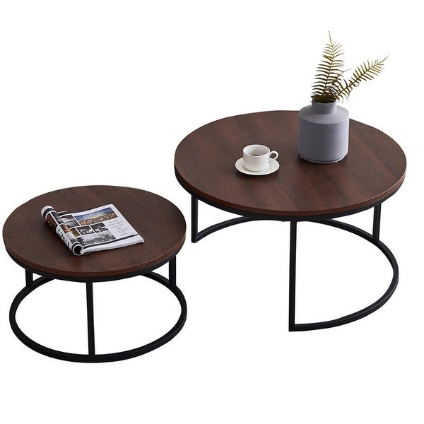 Modern Nesting coffee table， metal frame with walnut top