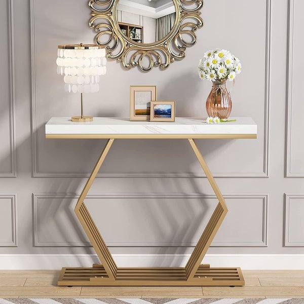 Tribesigns 42 inches Modern Gold Console Table with Geometric Metal Base