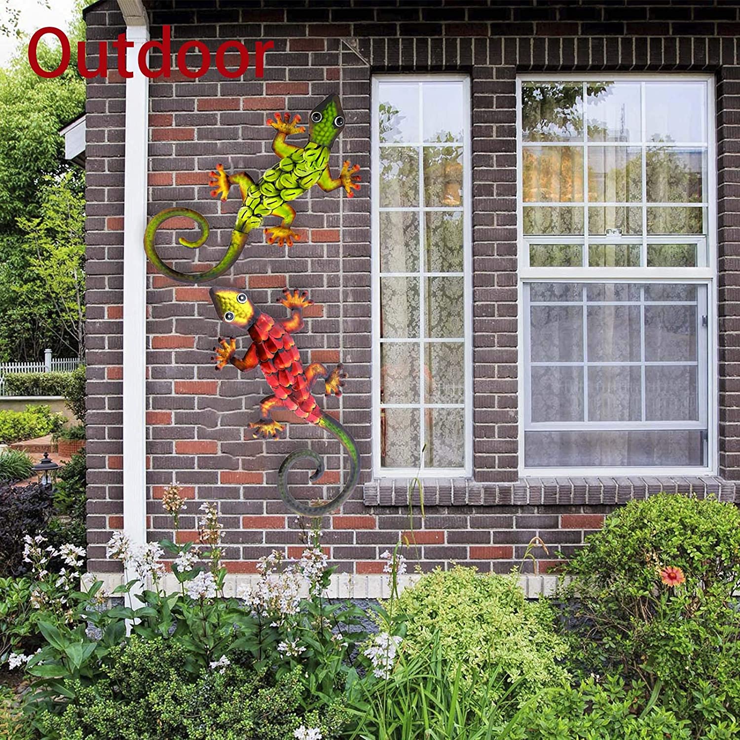 aboxoo Metal Gecko Set Wall Decor -Large Lizard Garden Art Sculpture Crafts Statue Hanging Decoration Ornaments for room/Yard/ Fence /Garden/ Children'S Toy/ Gift (Red, Green)