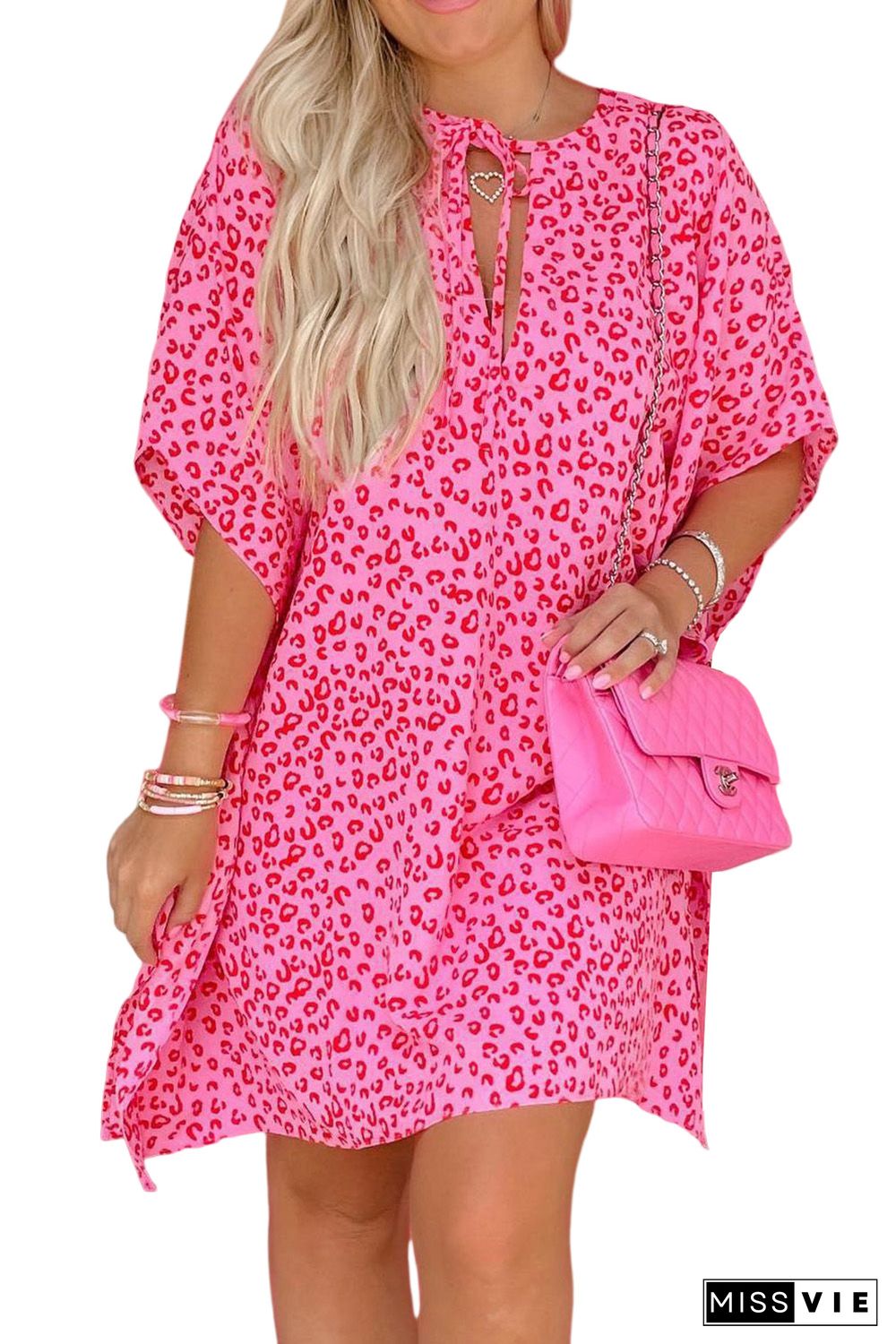 Leopard Animal Print Half Sleeve Shift Dress