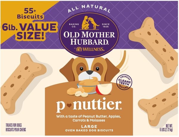 Old Mother Hubbard Classic Crunchy P-Nuttier Oven-Baked Biscuits Large Dog Treats， 6-lb box