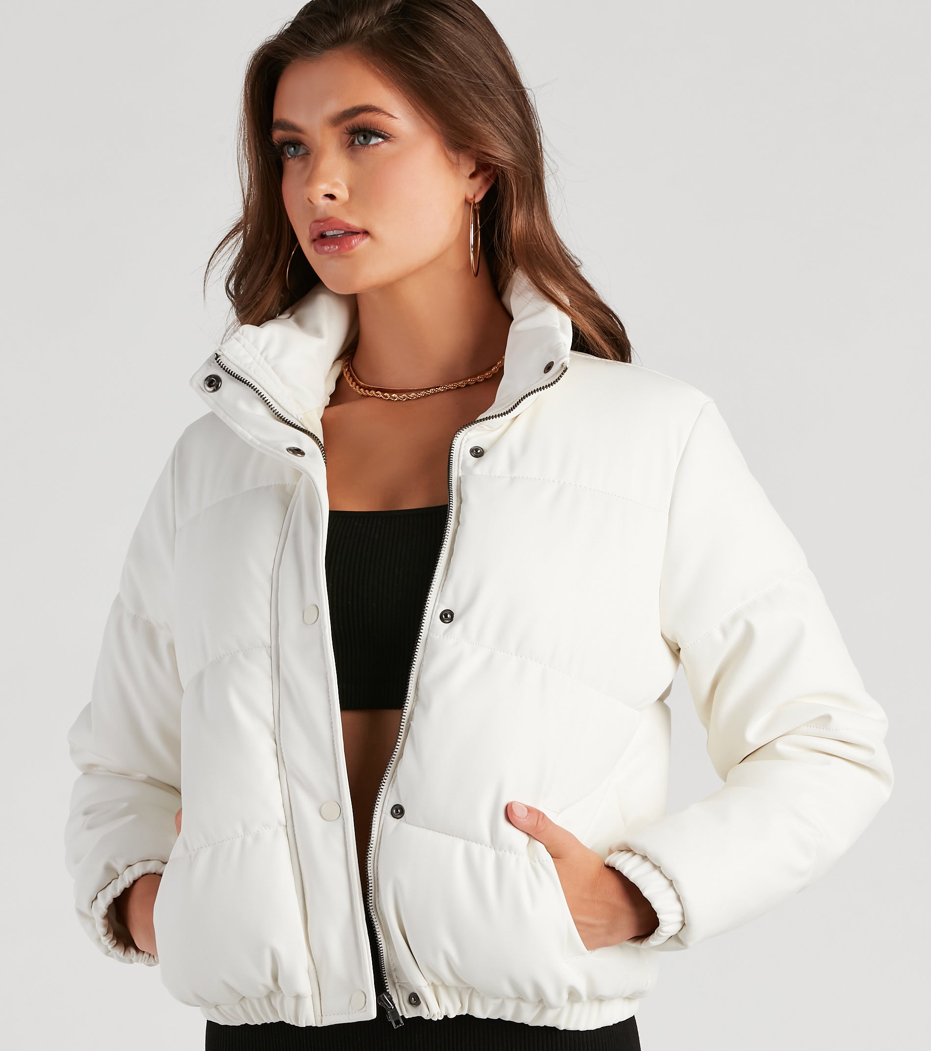 Stylish Edge Faux Leather Puffer Jacket