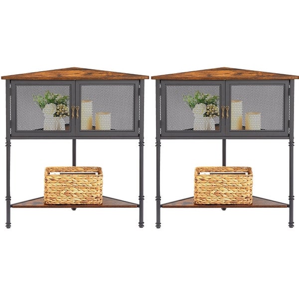 VECELO 3-Tier Corner Shelf with Storage Cabinet and Doors